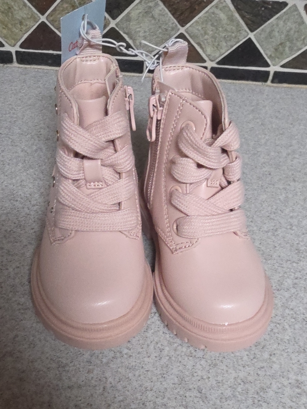 Kids Pink Lace-Up Side-Zip Boots